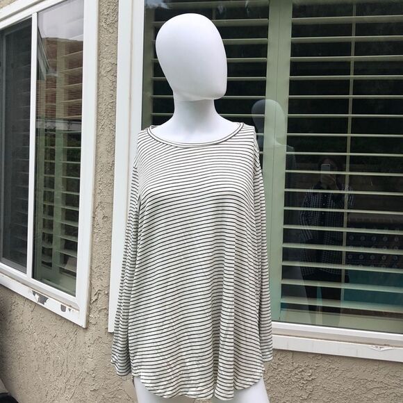 Gibson White/Blue Stripes Long Sleeve Top Sz L - Picture 1 of 8